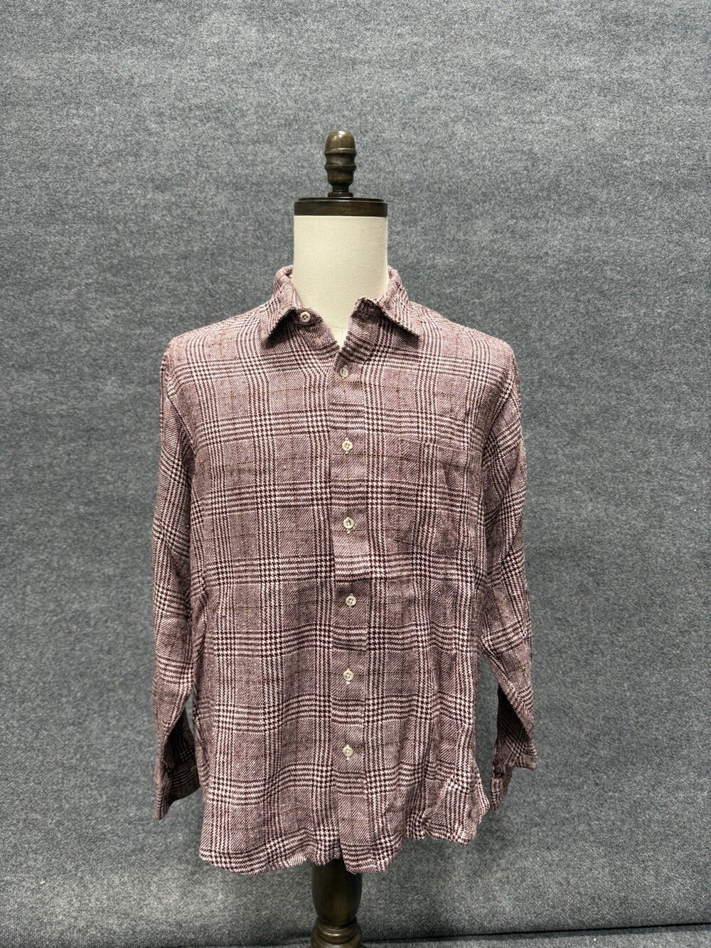 Eagle Shirtmakers Mens XL Burgundy Plaid Long Sleeve Button Up Shirt